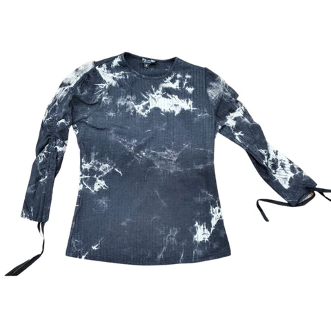 Rouched Sleeve Top Tye Dye Black