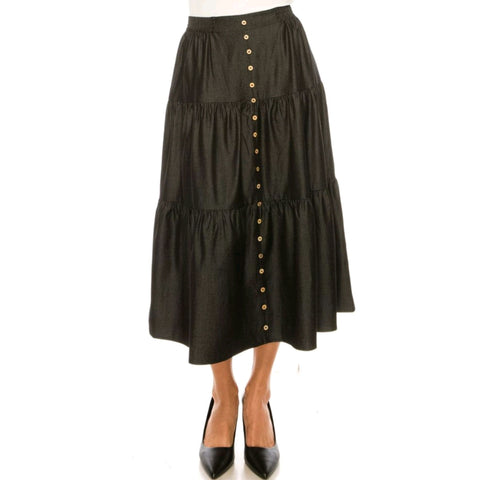 Black Denim Mini Button Skirt