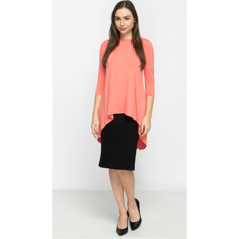 High Low Top by KMW-Coral Jersey 3/4 Sleeves