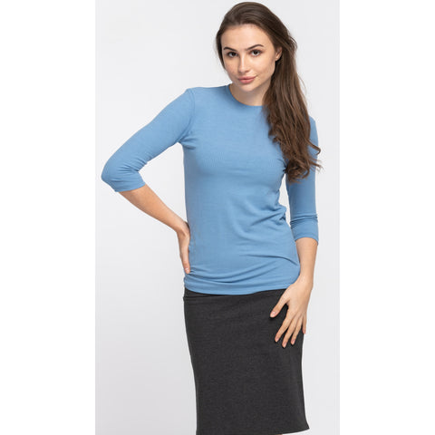 Blue Wide Ribbed Basic Tee by KMW