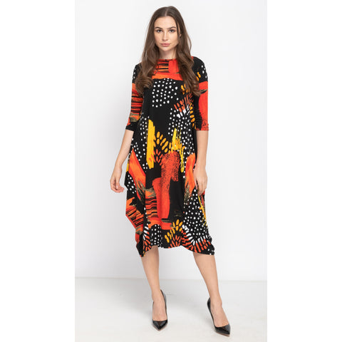 Georgiana Dress -Orange/Yellow Print