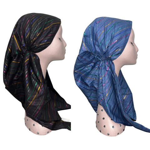 2-1 Multi Lurex Striped Pretied Tichel by SG